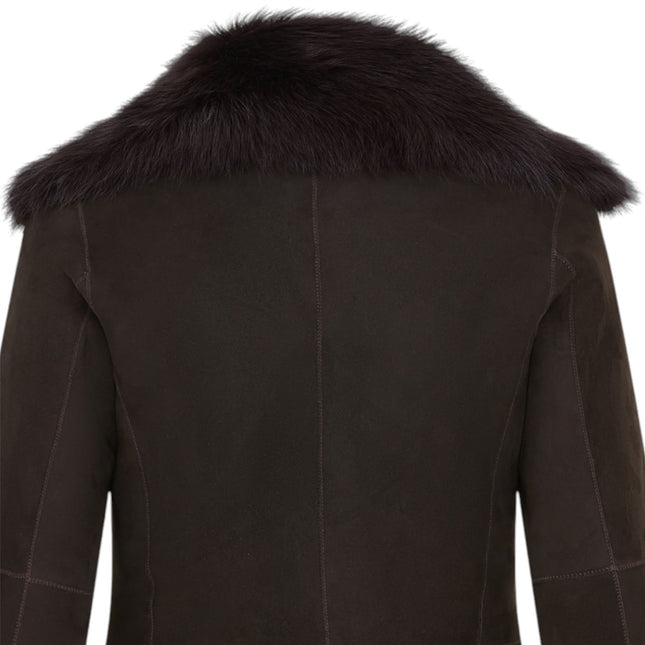 Women's Brown Sheepskin Toscana Shearling Suede Leather Jacket - Noiré