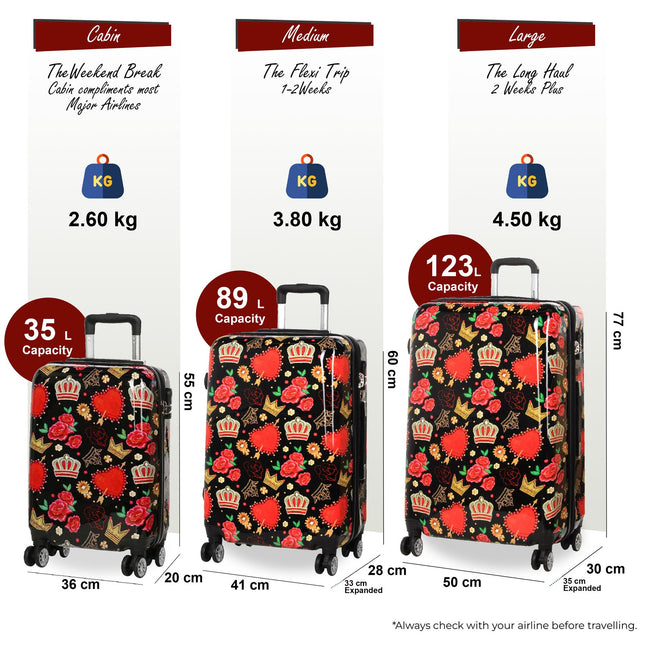 Strong Expandable Hard Shell Dual 4 Wheel Suitcase Set Print Luggage Cabin Travel Bag