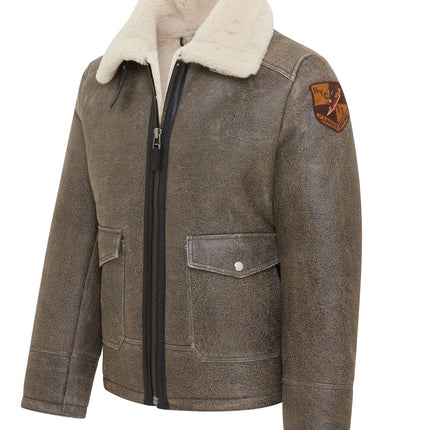 Men's Grey B3 Real Shearling Sheepskin WW2 Bomber Leather Flying Aviator Jacket