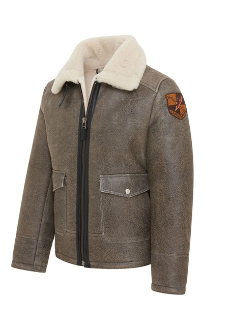 Men's Grey B3 Real Shearling Sheepskin WW2 Bomber Leather Flying Aviator Jacket