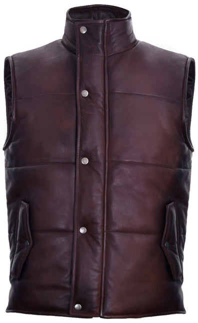 Mens Classic Leather Puffer Waistcoat-Nottingham