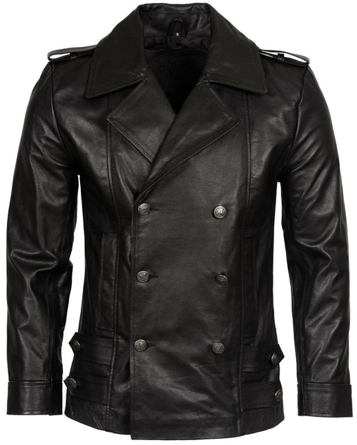 Mens Cowhide Leather Peacoat-Leiden