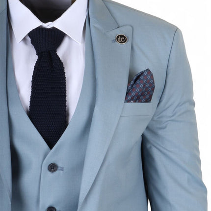 Men's 3 Piece Plain Blue Work Formal Suit