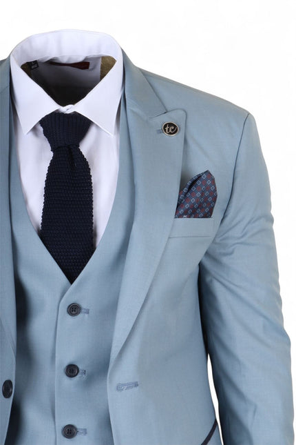 Men's 3 Piece Plain Blue Work Formal Suit