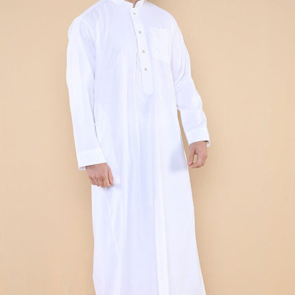 Mens White Thobe Jubba Saudi Islamic Arabic Eid Cotton Kaftan Jubbah Umrah Robe