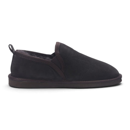 Men's Brown Genuine Sheepskin Suede Slipper Winter Moccasins - Cedar