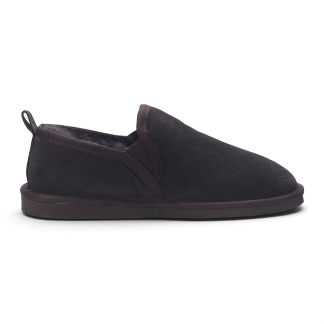 Men's Brown Genuine Sheepskin Suede Slipper Winter Moccasins - Cedar