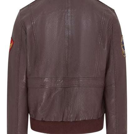 Men’s Brown Leather Bomber G-1 Aviator Collar Jacket  - Maverick