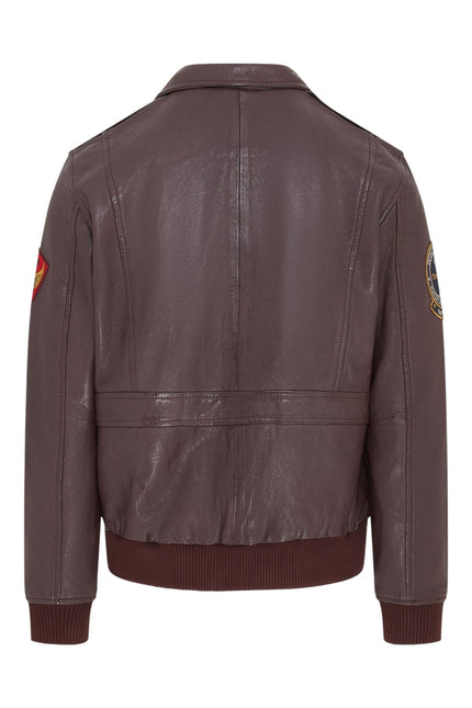 Men’s Brown Leather Bomber G-1 Aviator Collar Jacket  - Maverick