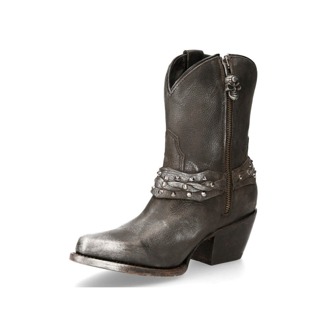 New Rock Black Leather Pointed Cowboy Boots - WSTM005-S1