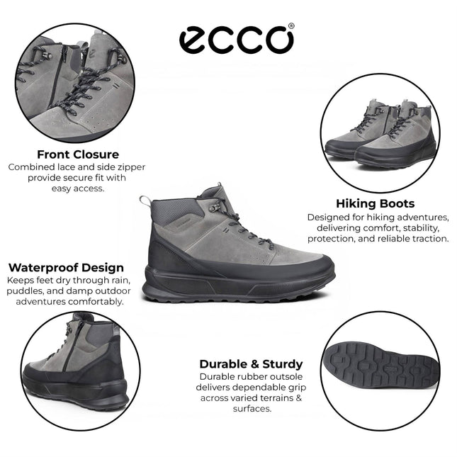 Ecco Men's Waterproof Black Grey Leather Outdoor Walking Boots - Byway 2.0