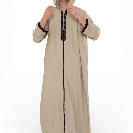 Men's Eid Grey Hooded Moroccan Thobe Robe Djellaba Ramadan Jubba- HM3