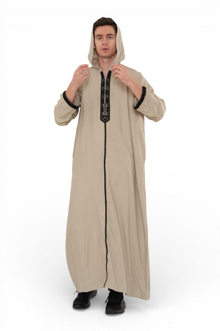 Men's Eid Grey Hooded Moroccan Thobe Robe Djellaba Ramadan Jubba- HM3