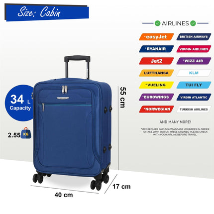 Lightweight Soft Cabin Suitcase 4 Wheel Luggage Travel