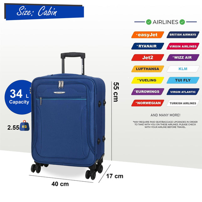 Lightweight Soft Cabin Suitcase 4 Wheel Luggage Travel