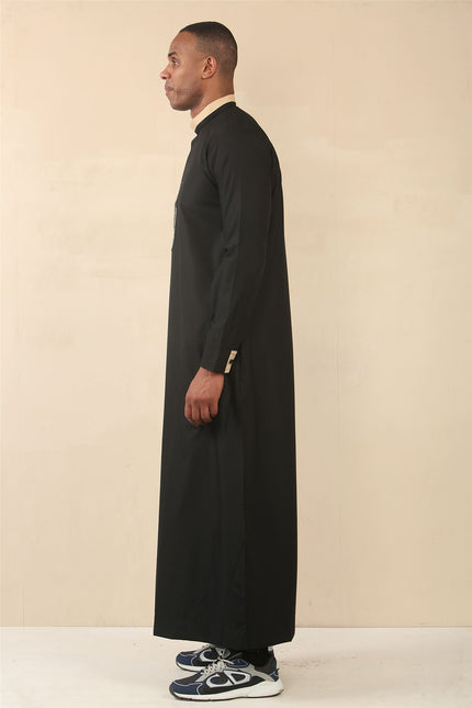 Men's Black Thobe Arab Saudi Emirati Islamic Clothing Jubba Robe