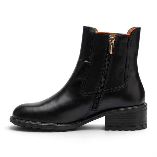 Pikolinos Women's Black Leather Chelsea Heeled Ankle Boots - Medina