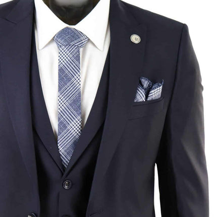 New Mens 3 Piece Suit Plain Navy Classic Tailored Fit Smart Casual 1920s Formal