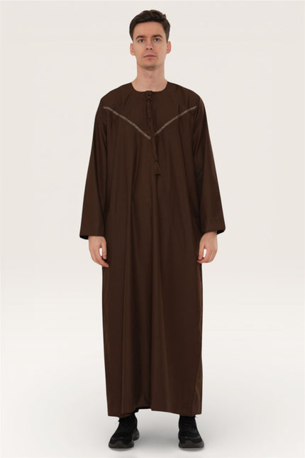 Men's Eid Brown Moroccan Thobe Robe Djellaba Ramadan Eid Jubba- HM10