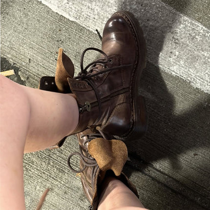 Windsorsmith Women’s Brown Leather Lace-Up Combat Boots - Intermission