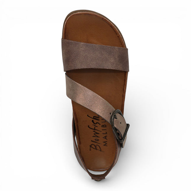 Blowfish Malibu Women's Brown Silver Footbed Strappy Flat Sandals - Lance