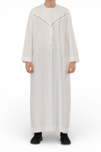 Men's Eid White Moroccan Thobe Robe Djellaba Ramadan Eid Jubba- HM10