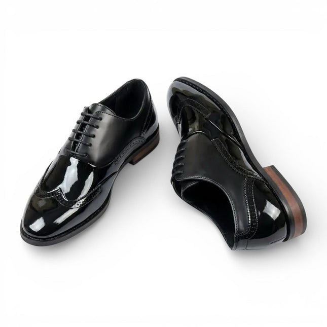 Men's Black Patent PU Leather Wingtip Brogue Oxford Shoes