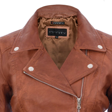 Womens Tan Leather Biker Jacket-Sacramento