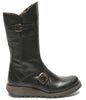 Fly London Womens Black Mes 2 Wedge Heel Buckle Mid-Calf Leather Zip Platform Boots