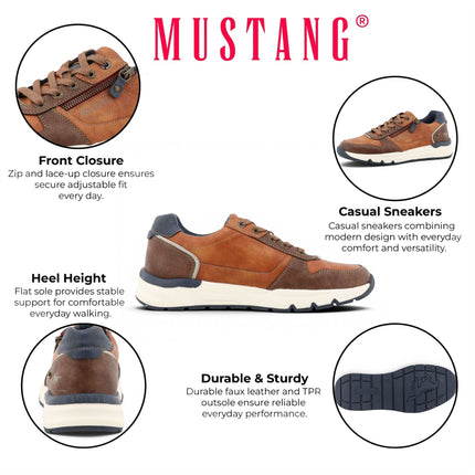 Mustang Men's Tan Faux Leather Trainer Sneakers - M0051003