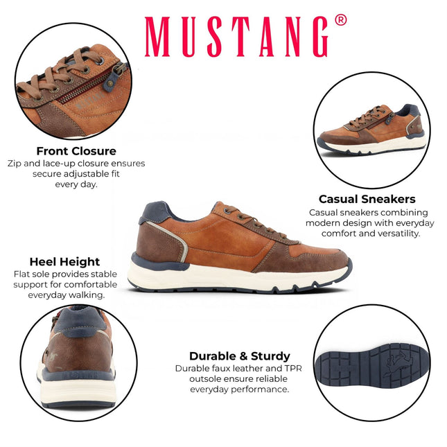 Mustang Men's Tan Faux Leather Trainer Sneakers - M0051003