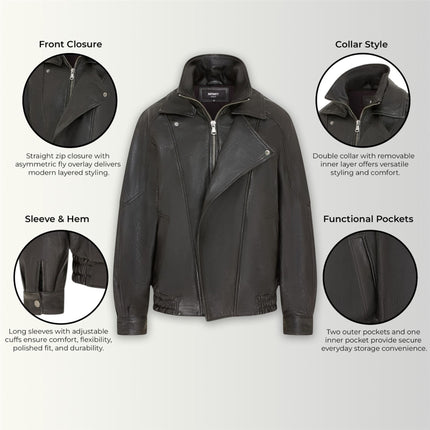 Mens Black Lamb Leather Biker Blouson Jacket - Big Bomber