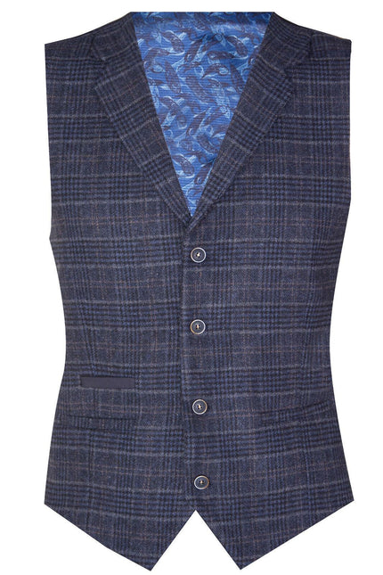 Mens Blue Check 3 Piece Tweed Suit Peaky Blinders 1920s Gatsby Tailored Fit