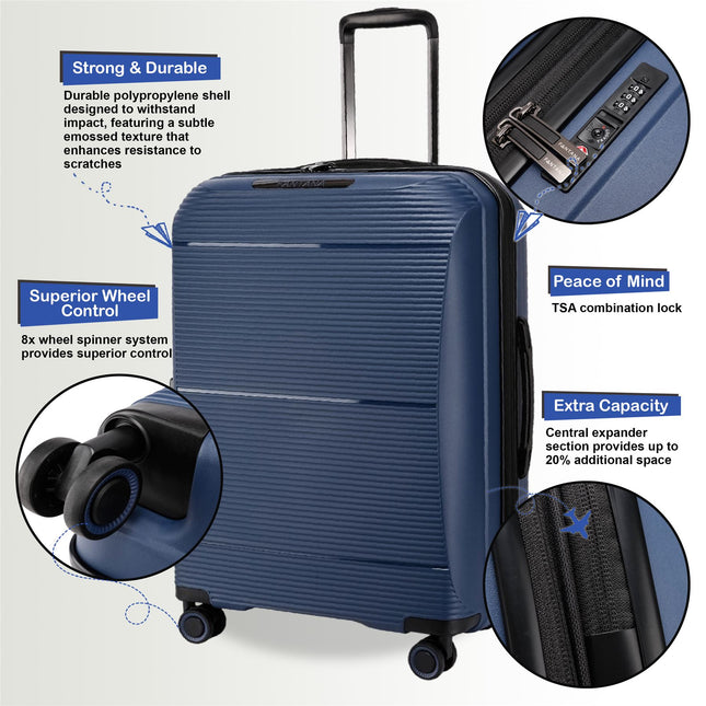 Expandable Hard Shell PP 8 Wheel Luggage Travel Cabin Holiday Bags Suitcase Set