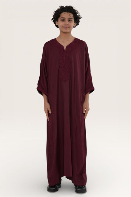 Kid's Boys Red Moroccan Thobe Jubba Robe Eid Djellaba Gandoura - K-HM62