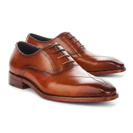 Justin Reess Men's Tan Leather Cross-Stitch Toe Cap Oxford Shoes - Jett