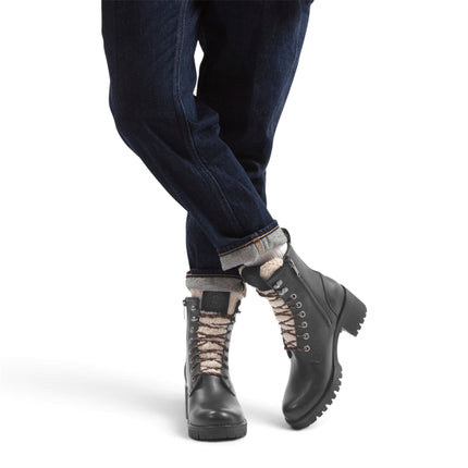 Panama Jack Women's Black Leather Waterproof Warm Heeled Lace-Up Boots - Tibi B1