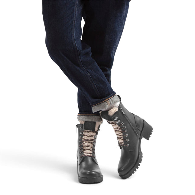 Panama Jack Women's Black Leather Waterproof Warm Heeled Lace-Up Boots - Tibi B1