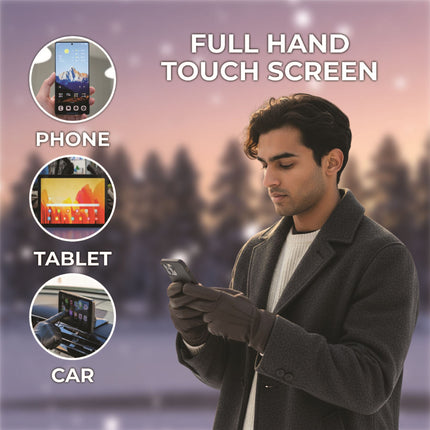 Men’s Brown Italian Leather Warm Wool Lining Winter Stich Design Gloves - M-LGV-205