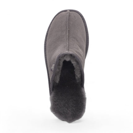 Men's Genuine Sheepskin Grey Suede Mule Winter Warm Non-Slip - Highland