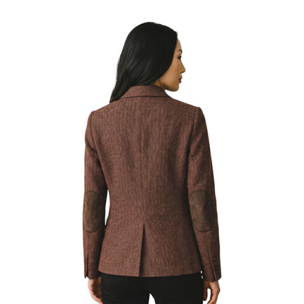Women's Rust Brown Wool Tweed Herringbone Check Blazer - WS-1