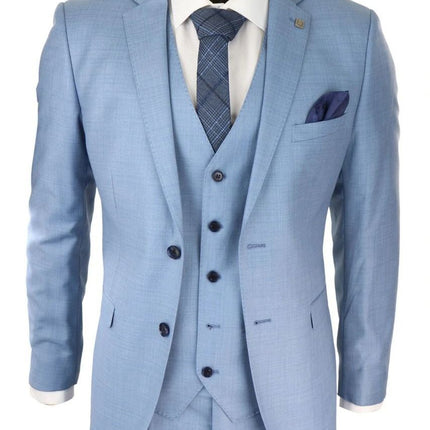 Mens 3 Piece Light Blue Classic Stitch Retro Suit
