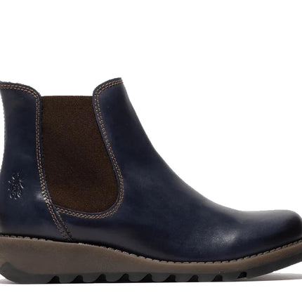 Fly London Womens Blue SALV Chelsea Leather Ankle Casual Wedge Heel Boots