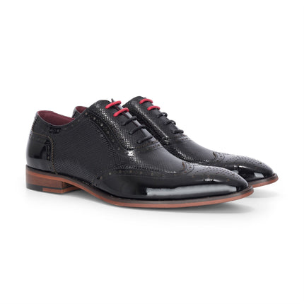 Justin Reess Men's Black Patent Leather Brogue Shoes - Flynn