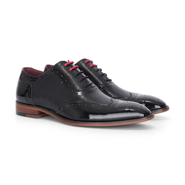Justin Reess Men's Black Patent Leather Brogue Shoes - Flynn