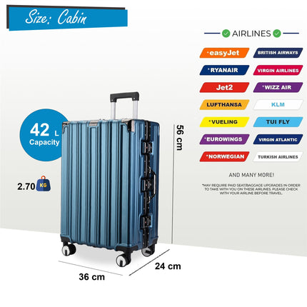 Robust Hard Shell Cabin Suitcase 36 x 24 x 56 cm Luggage Suitable for Easyjet, Ryanair, Wizzair