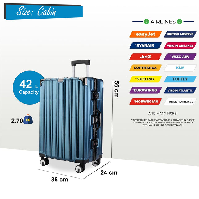 Robust Hard Shell Cabin Suitcase 36 x 24 x 56 cm Luggage Suitable for Easyjet, Ryanair, Wizzair