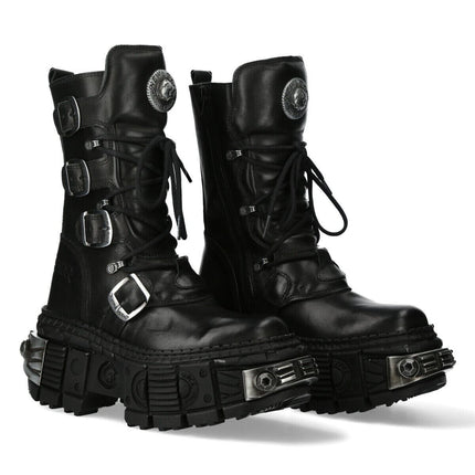 New Rock Mid Calf Gothic Leather Boots-WALL1473-S3