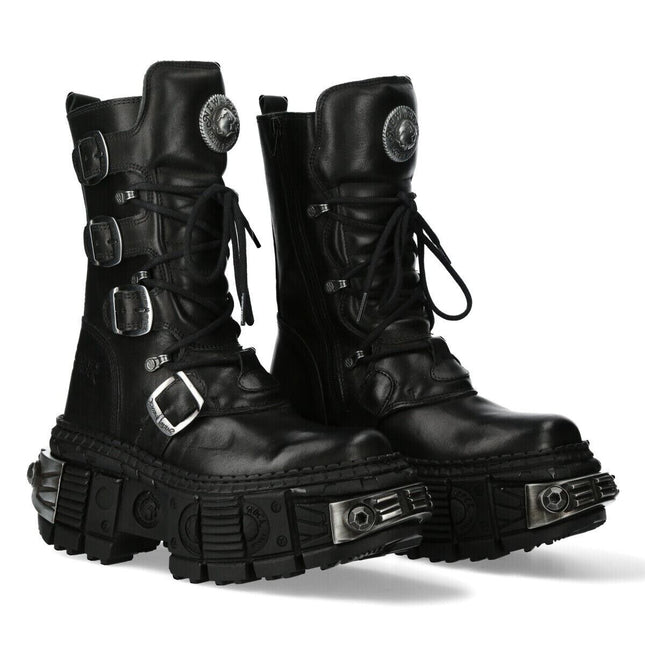 New Rock Mid Calf Gothic Leather Boots-WALL1473-S3