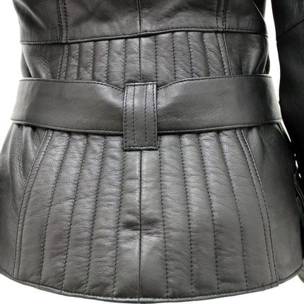 Womens Long Leather Biker Jacket-Quito